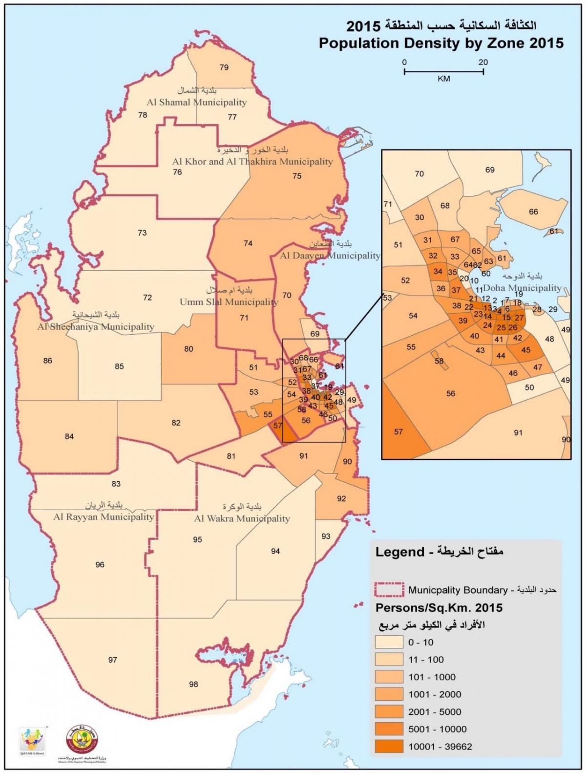 Mapa de qatar de la población