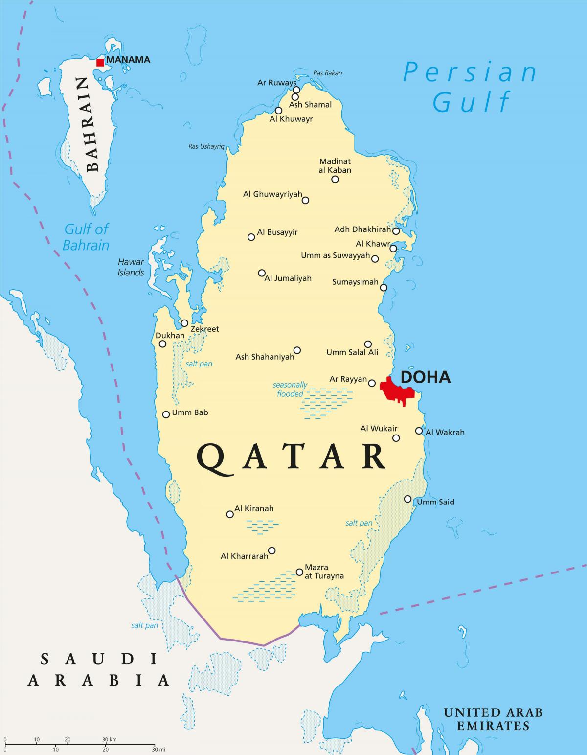 qatar mapa con las ciudades