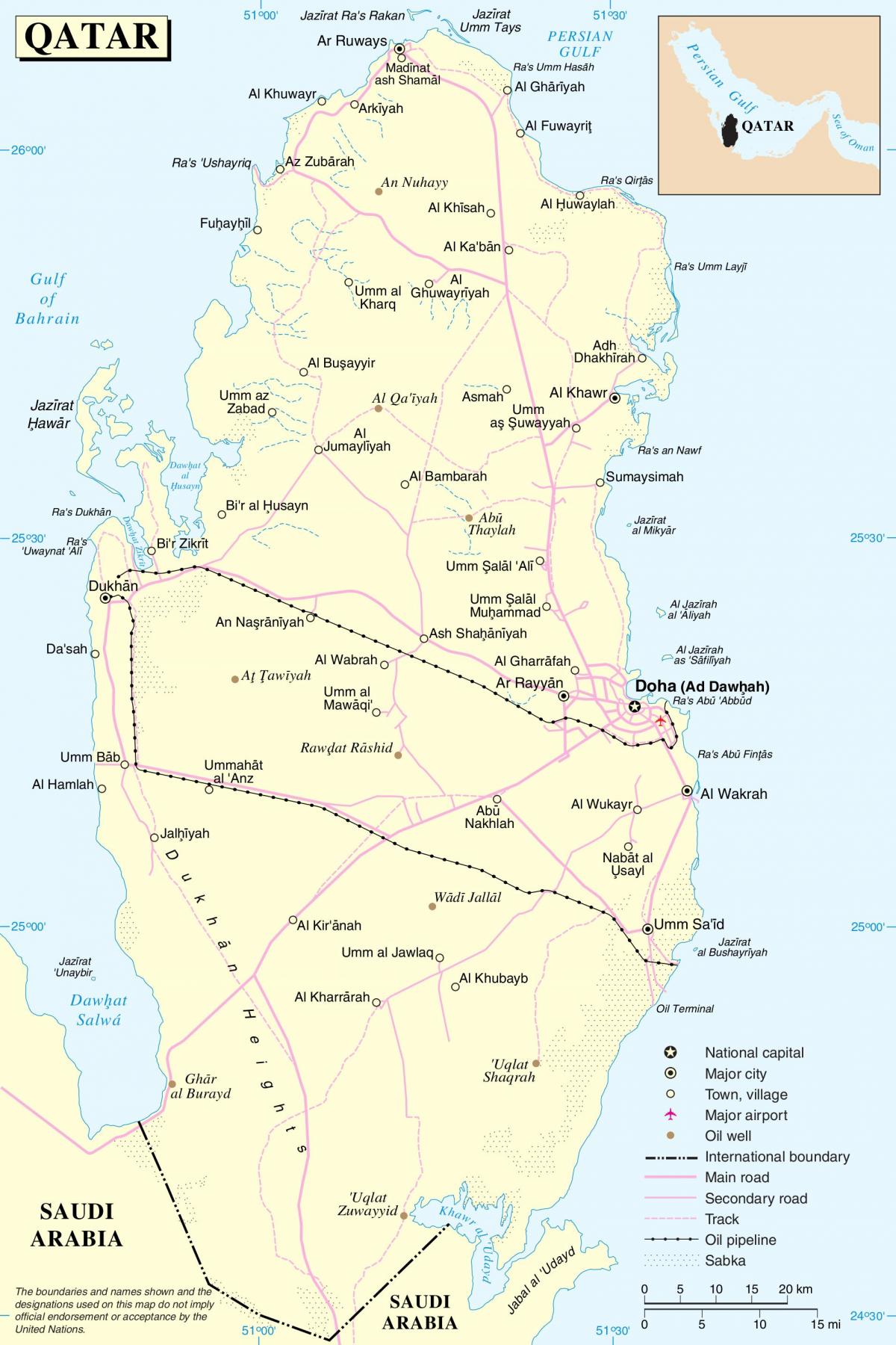 qatar camino recorrido en el mapa